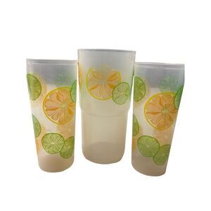 Vintage Tupperware Lemon & Lime Plastic Cups X3 2 Sizes
